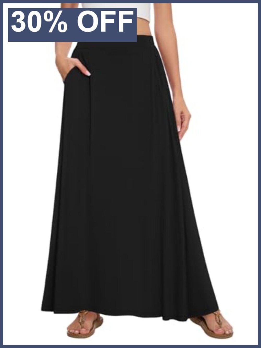 Womens Maxi Skirt Long Flowy A-Line High Waist Pockets Summer